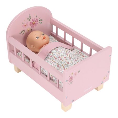 Rõõmus beebi- ja lastepood Little Dutch puidust nukuvoodi koos voodipesuga
