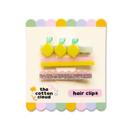The Cotton Cloud LEMON kollased juukseklambrid pakendis – kidsbloom.ee